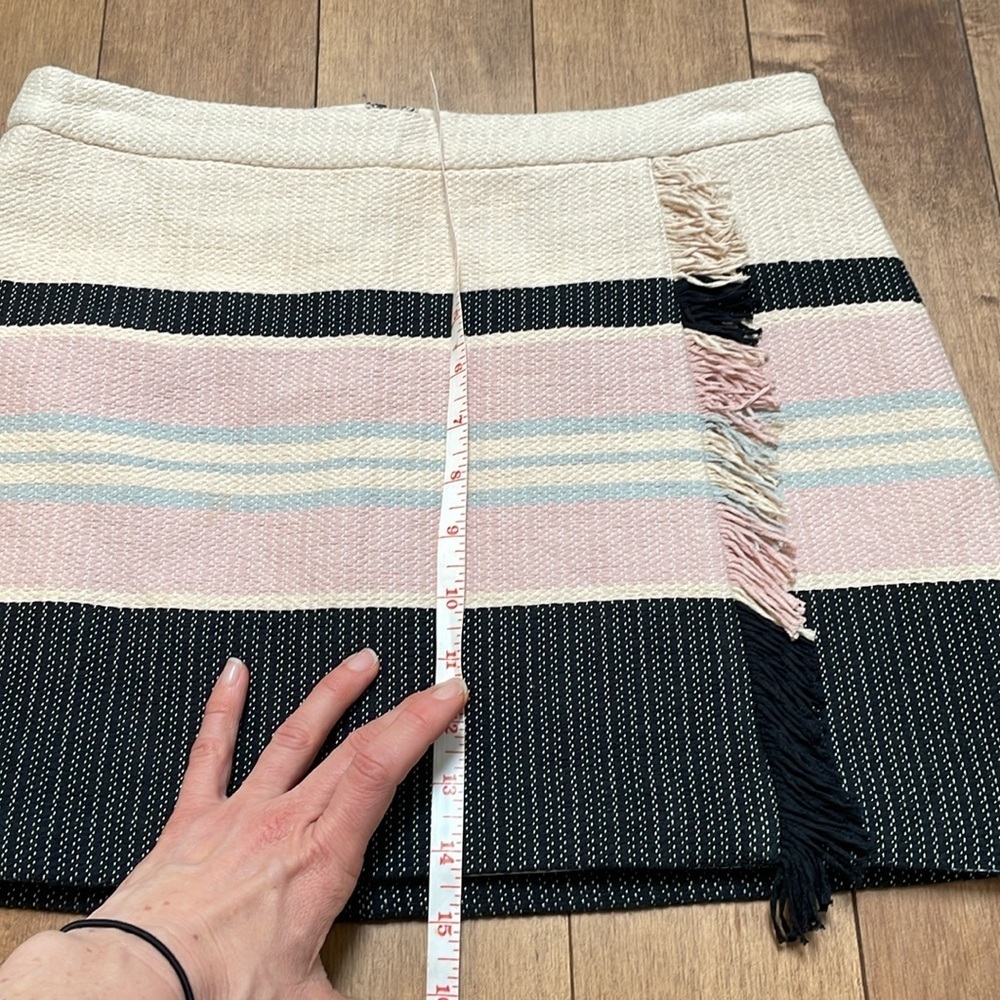BCBGMAXAZRIA Malikka Woven Fringe Wrap Style Cotton Mini Skirt size 6 striped - Picture 11 of 11